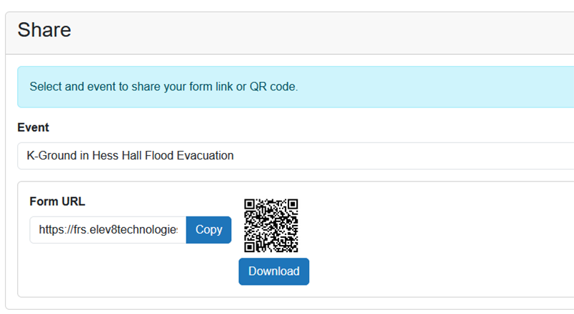 example a downloadable qr code and link to share through SMS or email