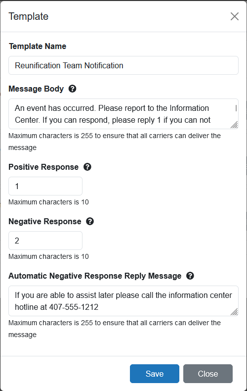 example of Messages structured response template